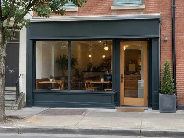 A café front photographed straight-on in daylight